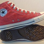 2017 Red Stonewashed High Top Chucks  Inside patch and sole views of 2017 red stonewashed canvas high tops.
